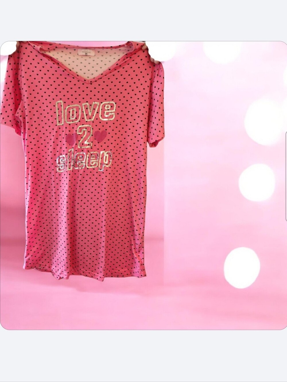 Pink Polka Dot 'Love 2 Sleep' Short Sleeve Sleep Tee●EUC